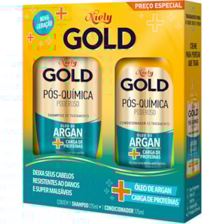 O Kit Shampoo e Condicionador Niely Gold Óleo de Argan Pós Química