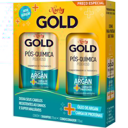 Kit Shampoo e Condicionador Niely Gold óleo de Argan Pós Química