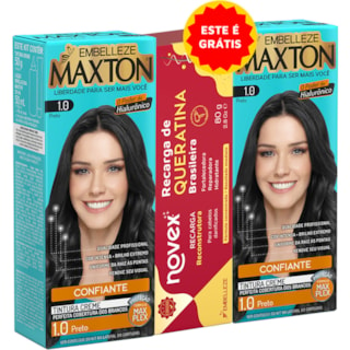 Kit Tintura Maxton Preto 1.0 2Un + Recarga Queratina Novex 80g