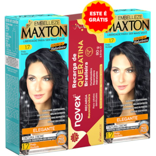 Kit Tintura Maxton Preto Azulado 1.7 2Un + Recarga Queratina Novex 80g