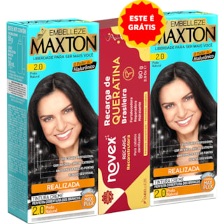 Kit Tintura Maxton Preto Natural 2.0 2Un + Recarga Queratina Novex 80g