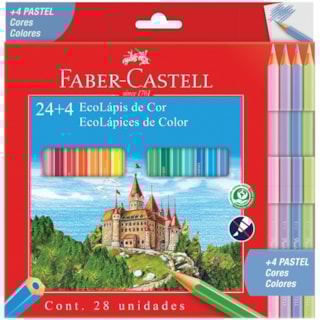 Lápis de Cor Faber-Castell Eco 24 Cores + 4 Cores Pastel