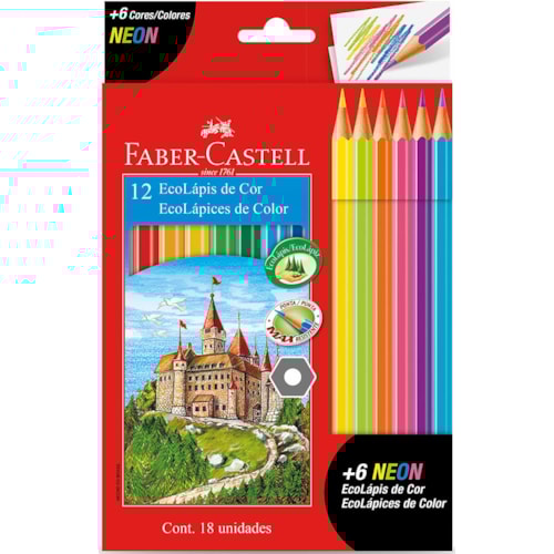 Lápis de Cor Faber-Castell Ecolápis 12 Cores + 6 Neon