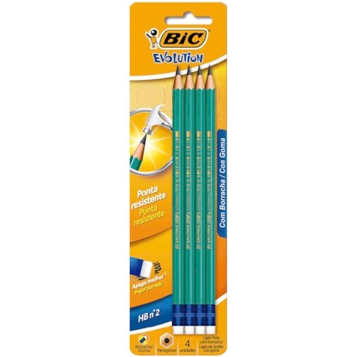 Lápis Preto Bic Evolution HB Com Borracha 4 Unidades