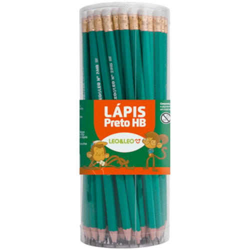 Lápis Preto Leo e Leo Verde HB Com Borracha 72Un