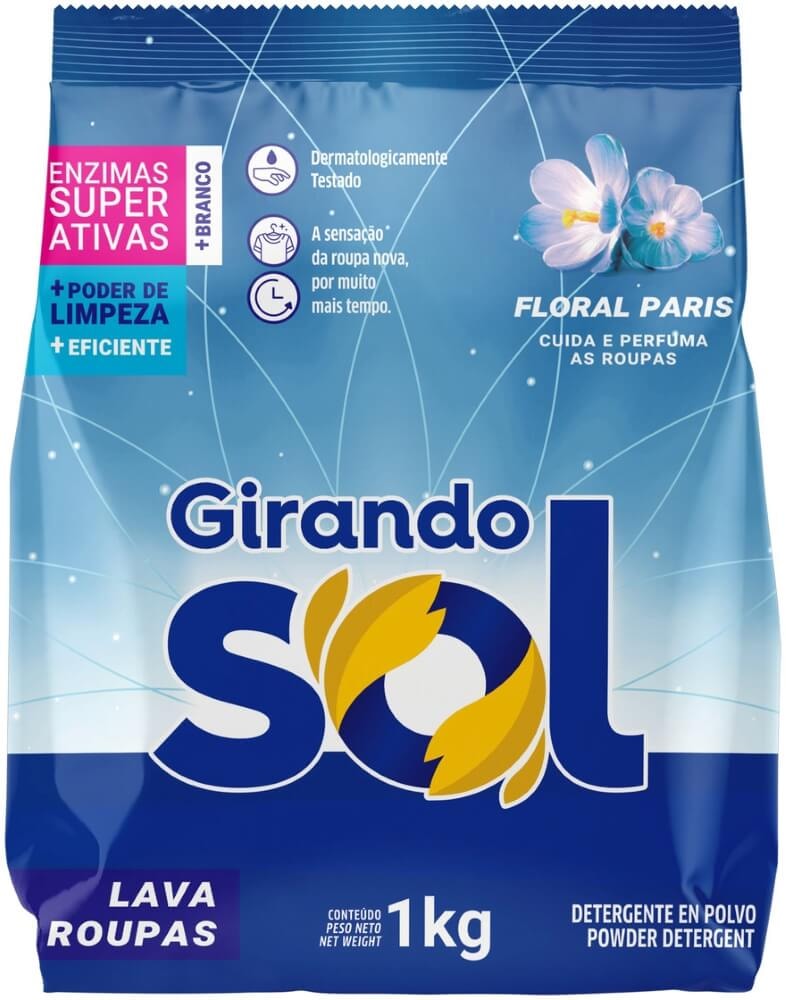 Lava Roupas Girando Sol Sachê Azul Floral Paris 1kg - Destro