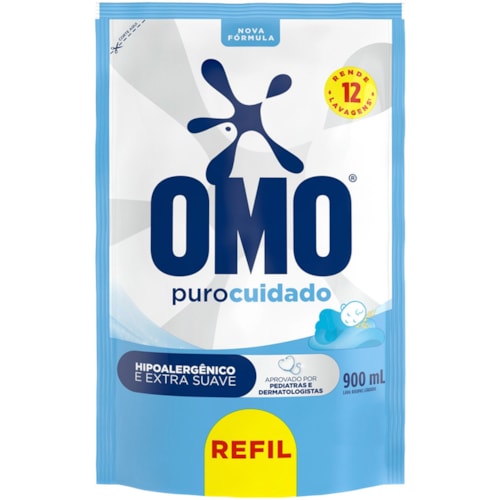 Lava Roupas Omo Puro Cuidado Líquido Refil 900ml