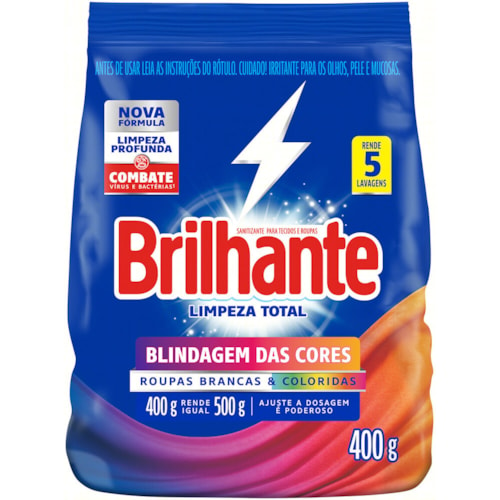 Lava Roupas Sanitizante Brilhante em pó Limpeza Total 400g Sachet