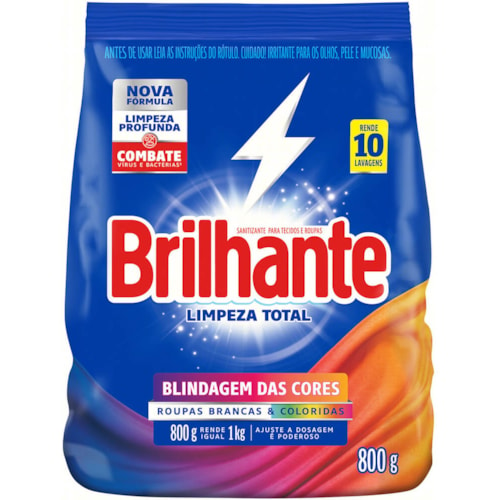 Lava Roupas Sanitizante Brilhante em pó Limpeza Total 800g Sachet