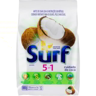 Lava Roupas Sanitizante em Pó Surf 5 em 1 Cuidado do Coco Sachet 800g