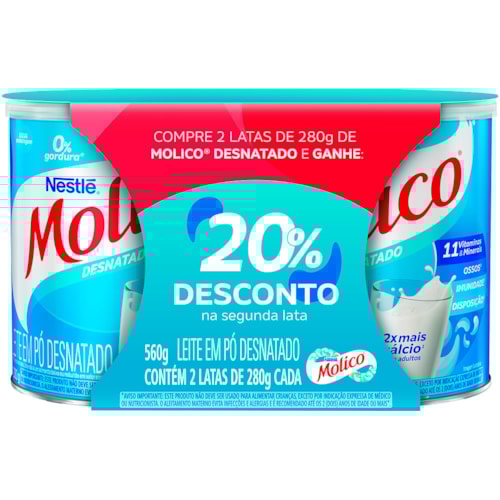 Leite em Pó Molico Desnatado 2Un 280g Promo