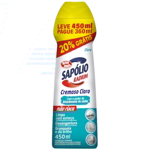 Limpador Sapólio Radium Cloro Leve 450ml Pague 360ml