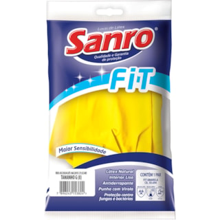 Luva de Látex Sanro Fit Amarela Tamanho G