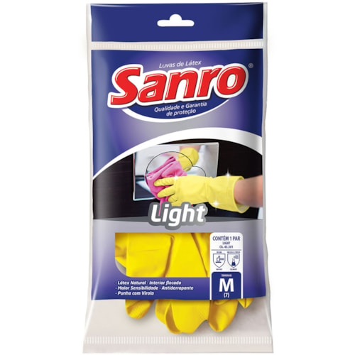 Luva de Látex Sanro Light Amarela Tamanho M