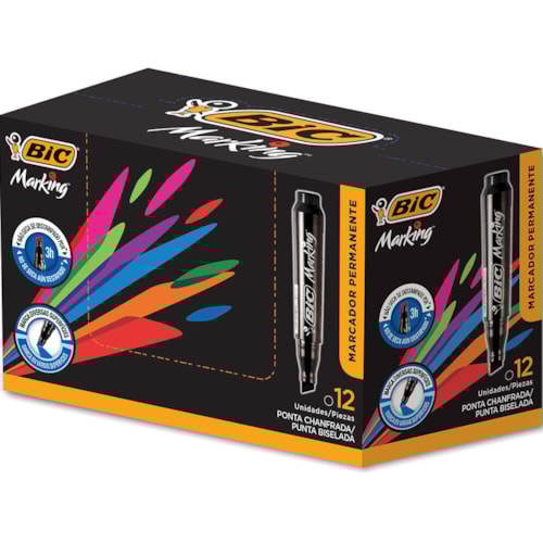 Marcador Bic Permanente Preto 12Un