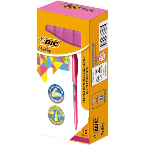 Marcador de Texto Bic Fluorescente Rosa 12 Unidades