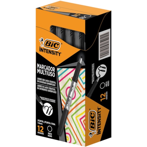 Marcador Permanente BIC Intensity Multiuso Cor Preta 12Un