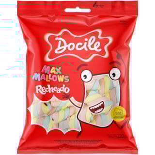 Marshallows Docile MaxMallows Recheio de Morango 220g Promo