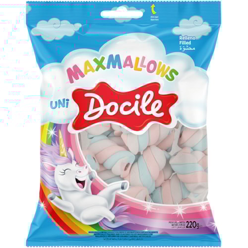 Marshallows Docile MaxMallows Unicórnio Recheio de Morango 220g Promo