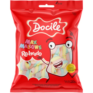 Marshmallows Docile MaxMallows Recheio de Morango 220g Promo