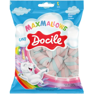 Marshmallows Docile MaxMallows Unicórnio Recheio de Morango 220g Promo
