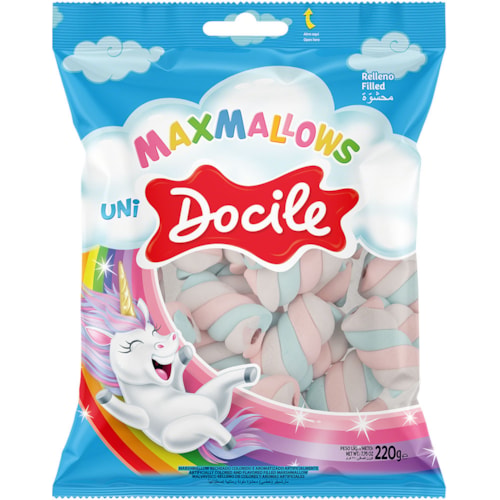 Marshmallows Docile MaxMallows Unicórnio Recheio de Morango 220g Promo