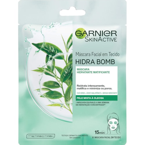 Máscara Facial em Tecido Garnier Hidra Bomb Chá Verde