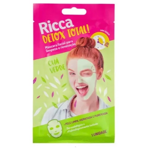 Máscara Facial Limpeza e Renovação Ricca Detox Total! Chá Verde 10g