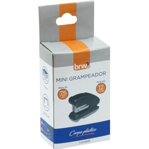 Mini Grampeador BRW Preto 12 Folhas 7,5cm