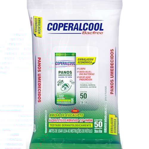 Pano Umedecido Álcool Coperalcool 70° INPM Eucalipto 50 Unidades