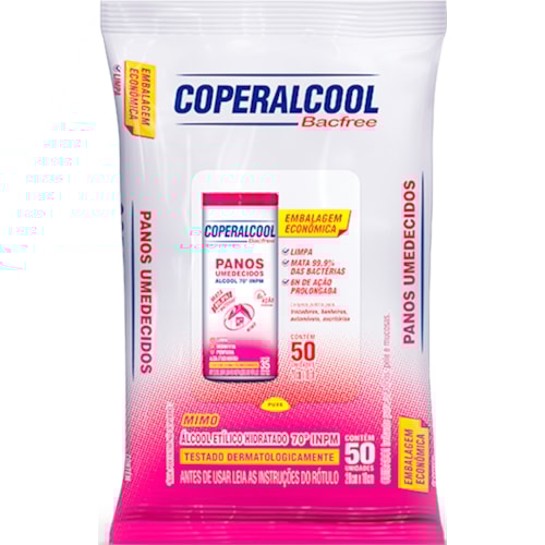 Pano Umedecido Álcool Coperalcool 70° INPM Mimo 50 unidades