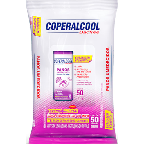 Pano Umedecido Coperalcool 70°INPM Lavanda 50 unidades
