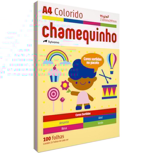 Papel Chamequinho Colorido Com 4 Cores A4 100FL