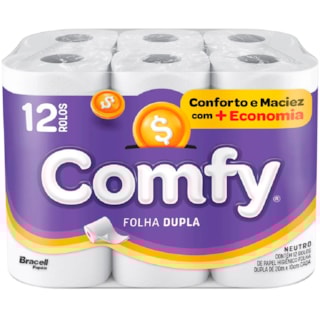 Papel Higiênico Comfy Folha Dupla Neutro 20m 12Un