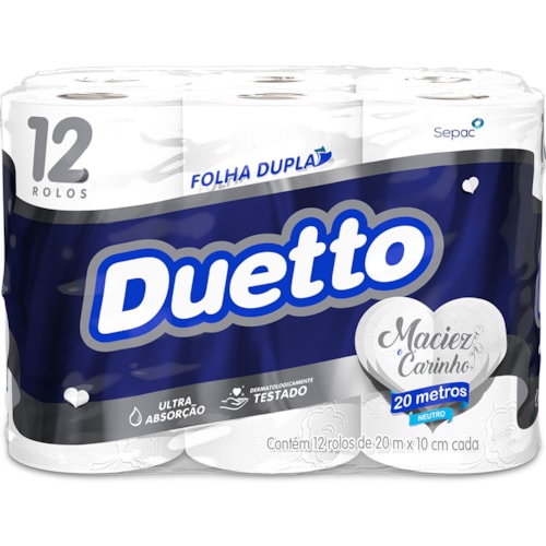 Papel Higiênico Duetto Folha Dupla Neutro 20m 12Un