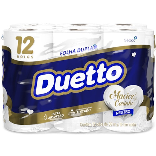 Papel Higiênico Duetto Folha Dupla Neutro 30m 12 unidades