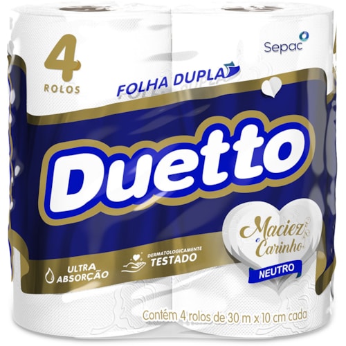 Papel Higiênico Duetto Folha Dupla Neutro 30m 4 Unidades