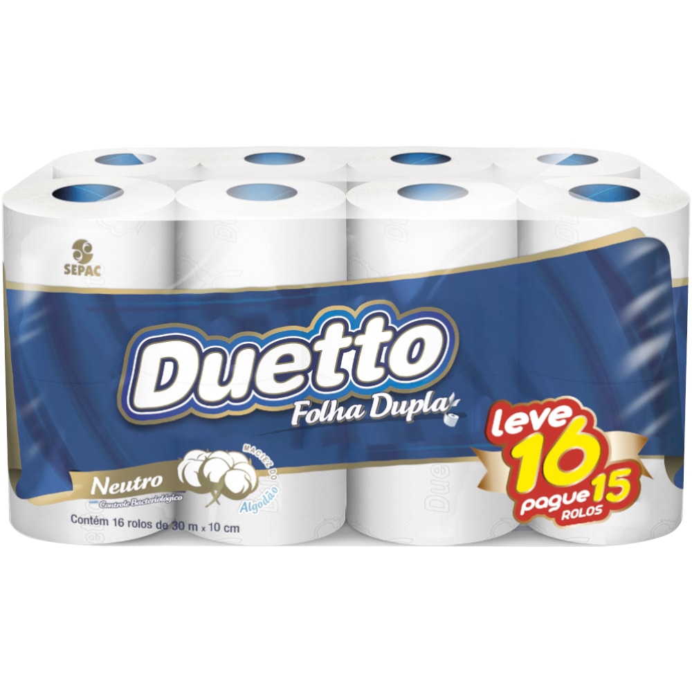 Papel Higiênico Duetto Folha Dupla Neutro 30m Leve 16 Pague 15 Destro