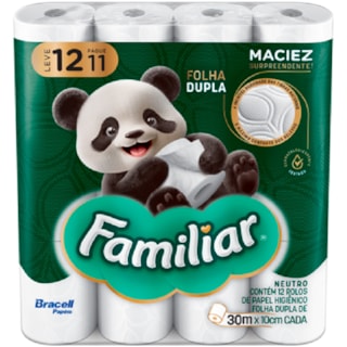 Papel Higiênico Familiar Folha Dupla Neutro 30m 12Un