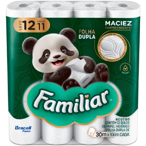 Papel Higiênico Familiar Folha Dupla Neutro 30m 12Un