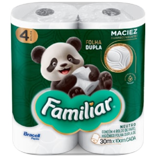 Papel Higiênico Familiar Folha Dupla Neutro 30m 4Un