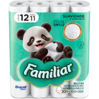 Papel Higiênico Familiar Folha Simples Neutro 30m 12Un
