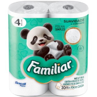 Papel Higiênico Familiar Folha Simples Neutro 30m 4Un