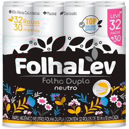 Papel Higiênico Folhalev Folha Dupla Leve 32 Pague 30