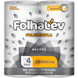 Papel Higiênico Folhalev Folha Dupla Neutro 20m 4Un
