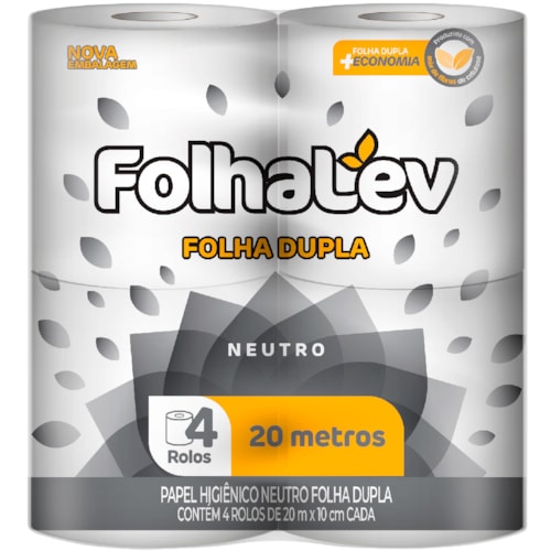 Papel Higiênico Folhalev Folha Dupla Neutro 20m 4Un