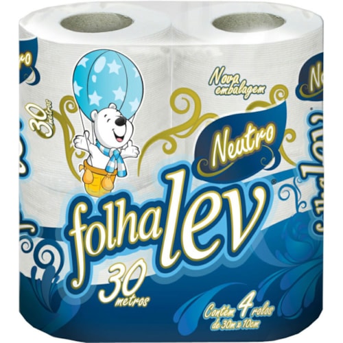 Papel Higiênico Folhalev Folha Simples Neutro 30m 4 unidades