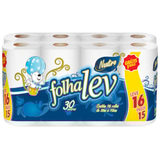 Papel Higiênico Folhalev Folha Simples Neutro 30m Leve 16 Pague 15