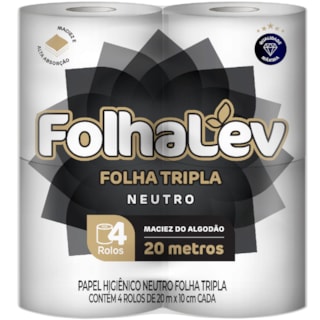 Papel Higiênico Folhalev Folha Tripla Neutro 20m 4Un