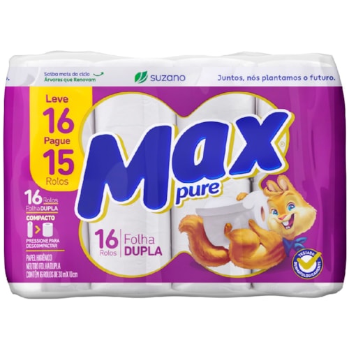 Papel Higiênico Max Pure Folha Dupla 30m Leve 16 Pague 15